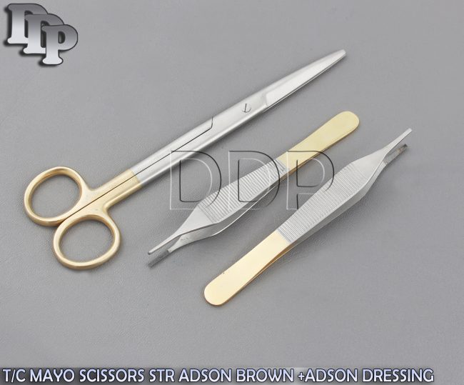 T/C MAYO DISSECTING SCISSORS 6.75" STRAIGHT+ADSON BROWN +ADSON DRESSING FORCEPS
