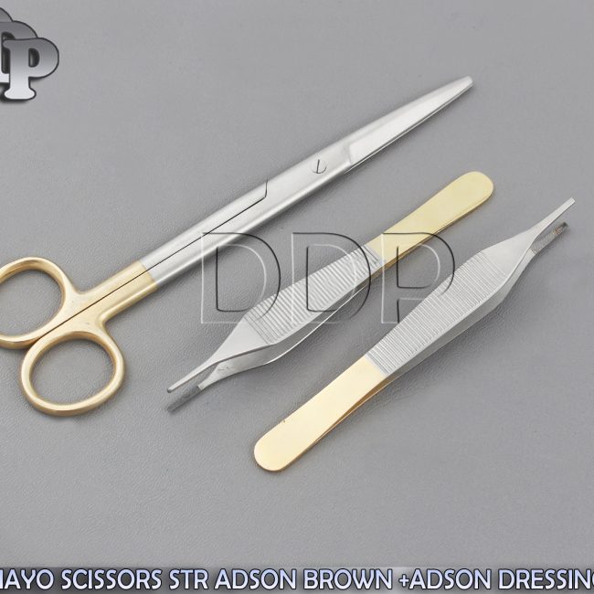 T/C MAYO DISSECTING SCISSORS 6.75" STRAIGHT+ADSON BROWN +ADSON DRESSING FORCEPS