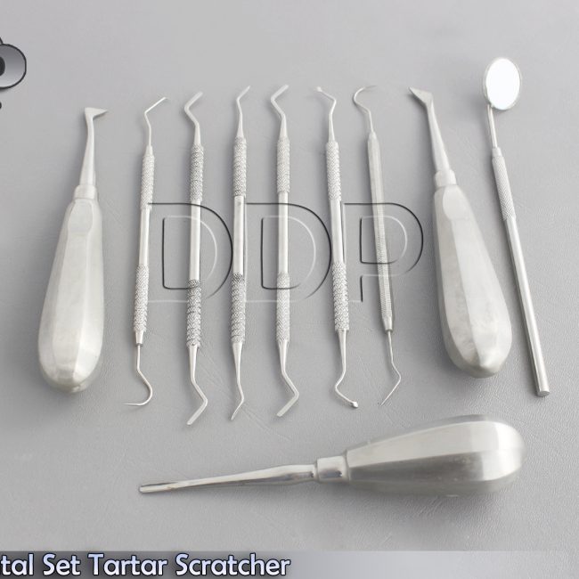 10 Dental Set Tartar Scratcher Mouth Mirror Elevator Heidemann Spatula DN-458