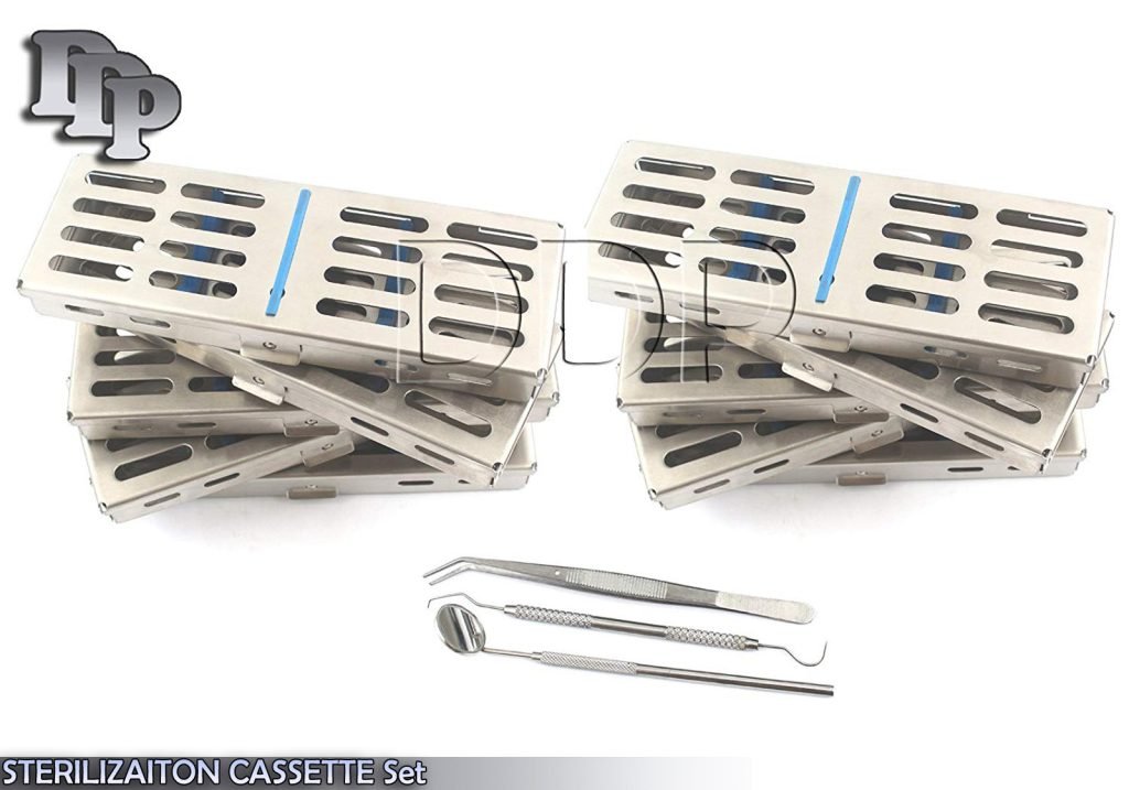 10 SURGICAL DENTAL STERILIZAITON CASSETTE TRAY BOX FOR 5 INST + Probe,twz,mirror