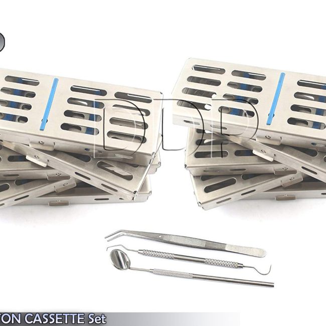 10 SURGICAL DENTAL STERILIZAITON CASSETTE TRAY BOX FOR 5 INST + Probe,twz,mirror