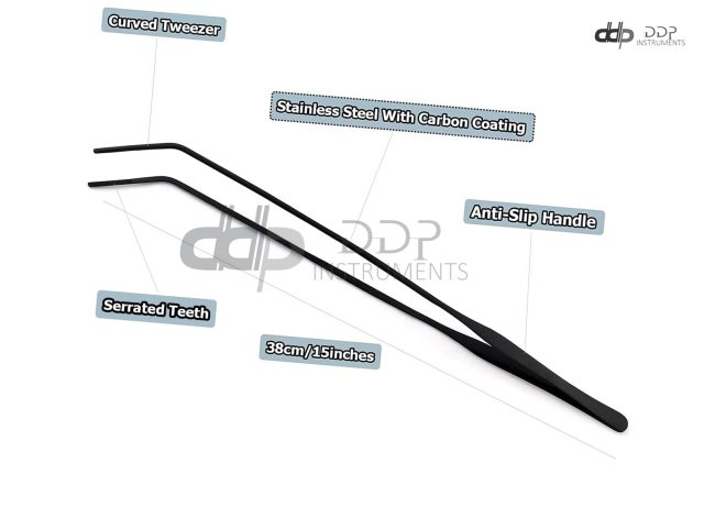 12 inch Black Curved Aquarium Tweezers Stainless Steel Curved Tweezers DS-1430