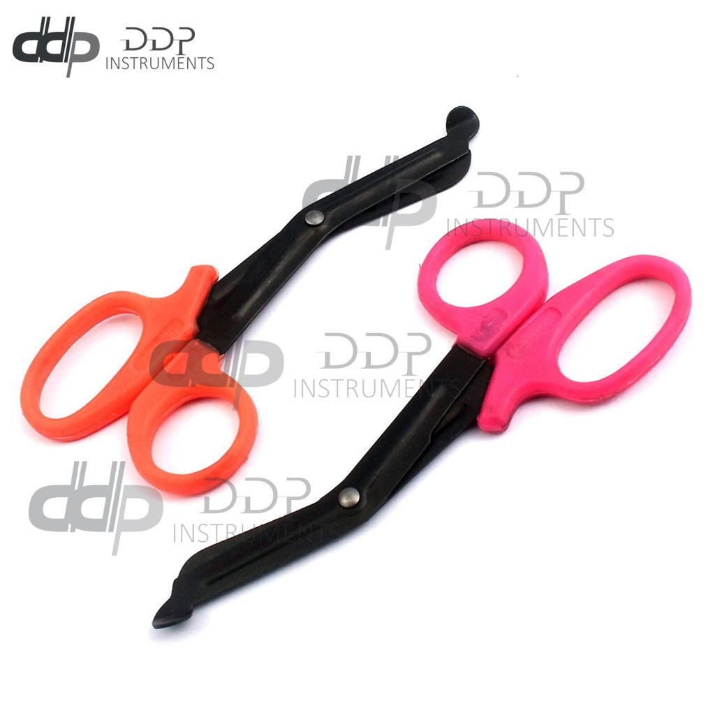 2 (Orange Pink) Fluoride Black Coated Trauma Paramedic EMT Shears Scissors 5.5"