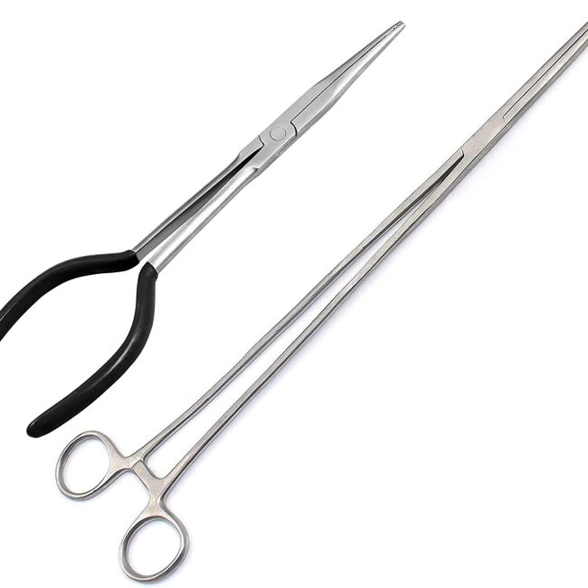 2 Pc Hemostat Forceps 16'' Straight+ Needle Nose Bent Plier 11'' Black Pvc Dep