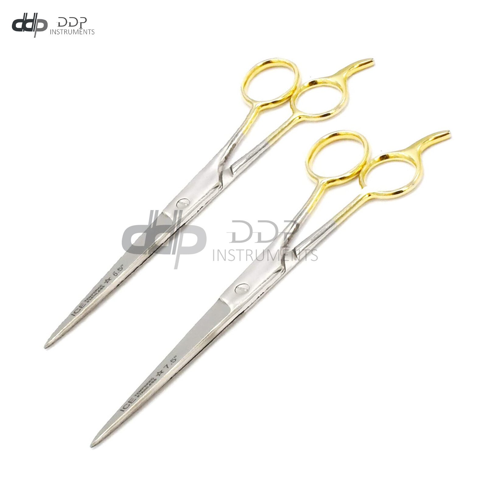 2 Pcs 6.5" 7.5" Hair Cutting Scissors/barber Shears - Ice Tempered Gold Handles