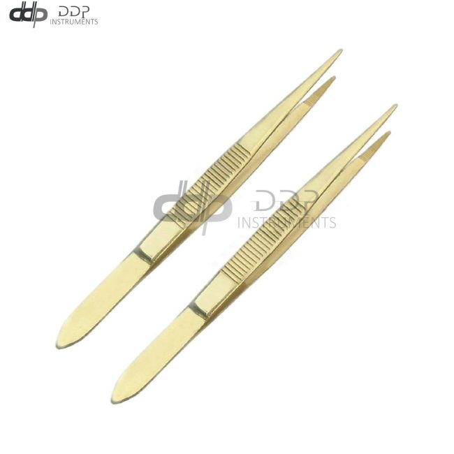 2 Splinter Forceps Full Gold 4.5" Colormed Surgical