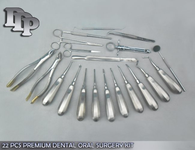 22 PCS PREMIUM DENTAL ORAL SURGERY KIT SURGICAL INSTRUMENTS FORCEPS GOLD HANDLE