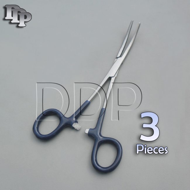3 Hemostat Pean Forceps Surgical Instruments, Blue Dep Handle 6" Curved