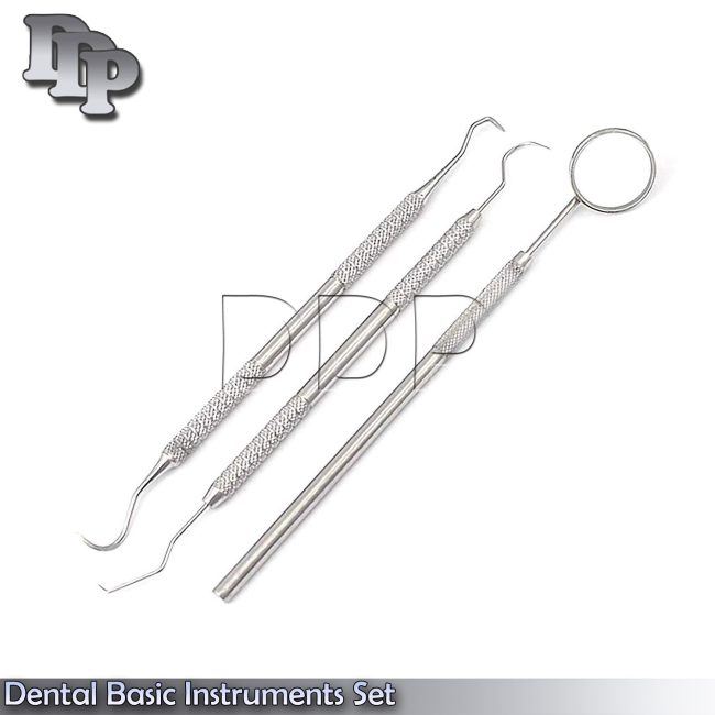 3 Pieces Tarter Scraper Tooth Pick Dental Mirror Scaler Stainless Steel PR-320