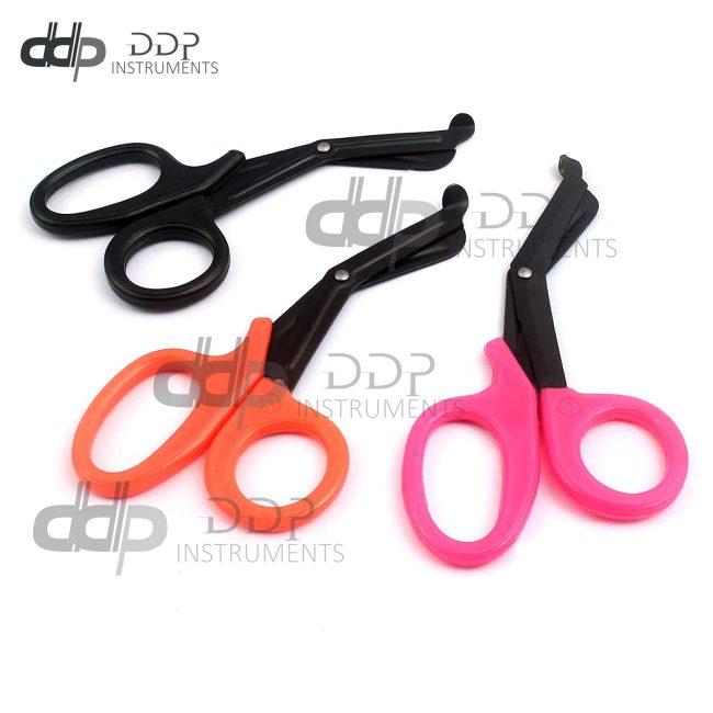 3 (Pink Orange Black) Fluoride Coated Trauma Paramedic EMT Shears Scissors 7.5"
