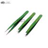 3 Slant & Pointed Tweezers Set Eyebrow Ingrown Facial & Nose Hair Green & Yellow