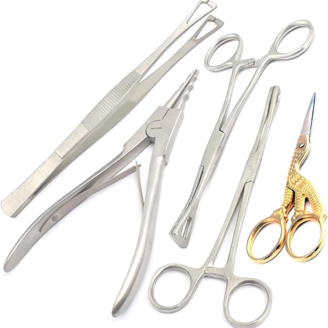 5 Pieces Set Body Piercing Forceps Scissors Kit SPONGE CLAMP Instruments DS-722