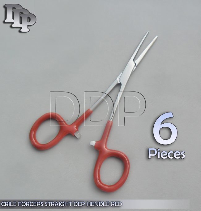 6 Hemostats Crile Forceps Surgical Instruments, Red Dep Handle 5.50" Straight