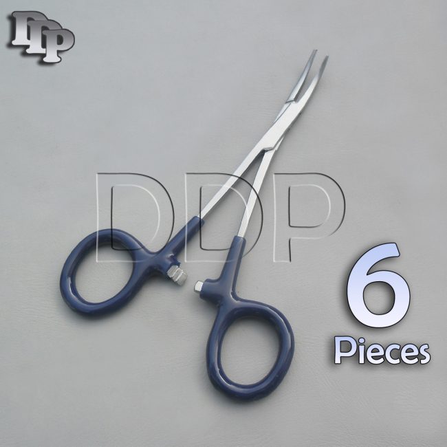 6 Hemostats Mosquito Forceps Surgical Instruments, Blue Dep Handle 5" Curved