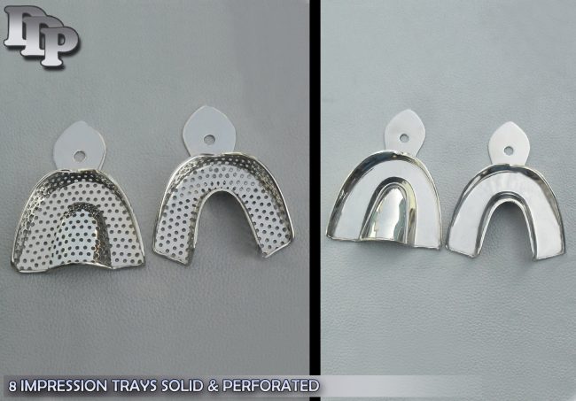 8 Impression Trays Solid PERFORATED Dental Instruments