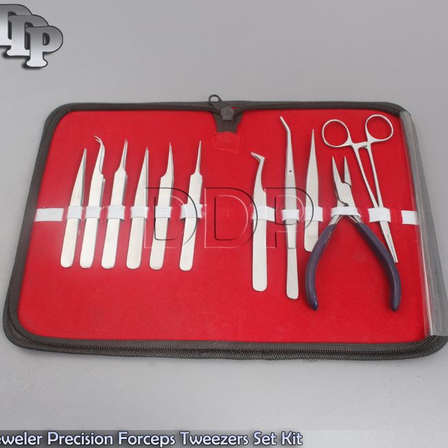 9 JEWELER PRECISION FORCEPS TWEEZERS SET KIT + 2 Mini Jewlar Pliers free BTS-103