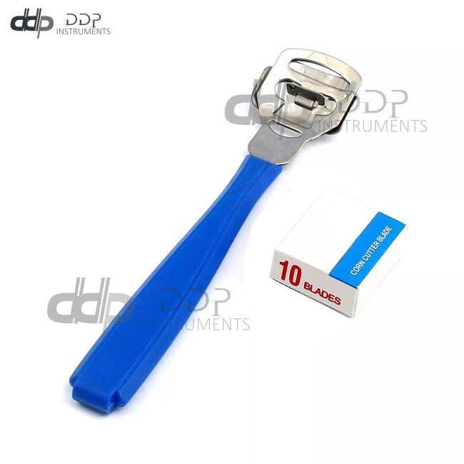 DDP Cuticle Remover Cutter Foot Rasp File + 10 Blade Blue Handle