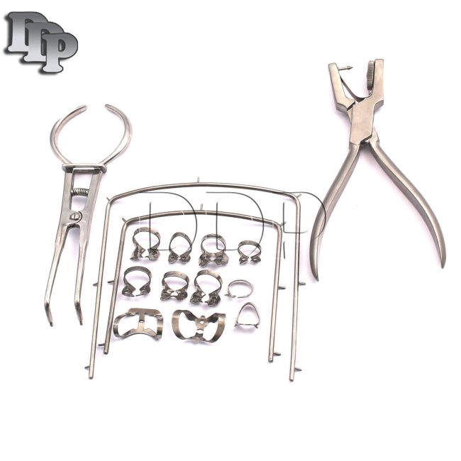Dental RUBBER DAM KIT Ainsworth PUNCH Palmer FORCEPS 12 CLAMPS FRAME Quality Set