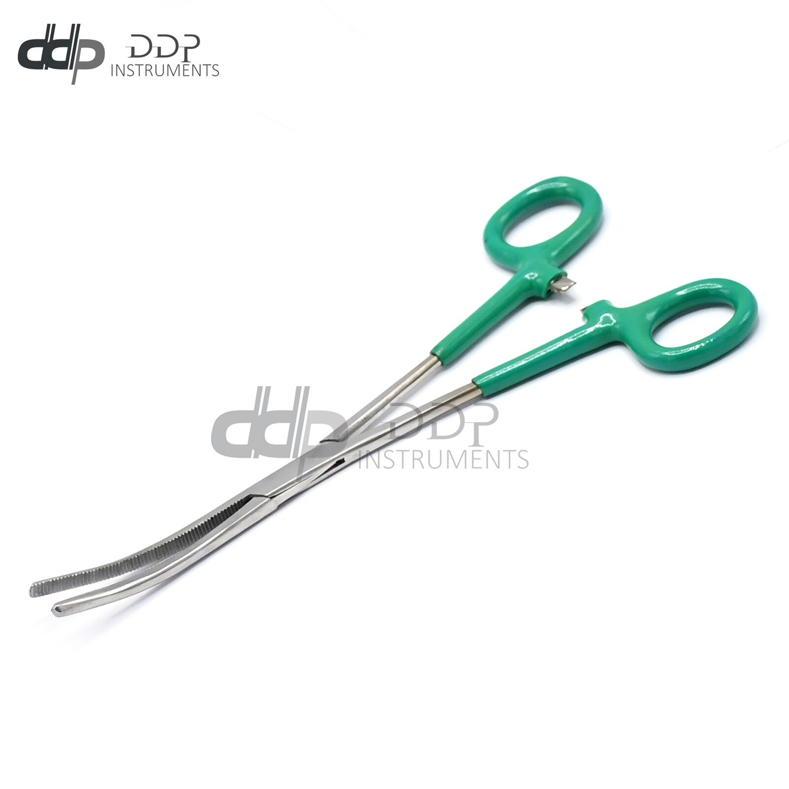 GERMAN STAINLESS ROCHESTER PEAN HEMOSTAT FORCEPS STR+CVD SERRATED TIP 10"-GREEN - Image 3