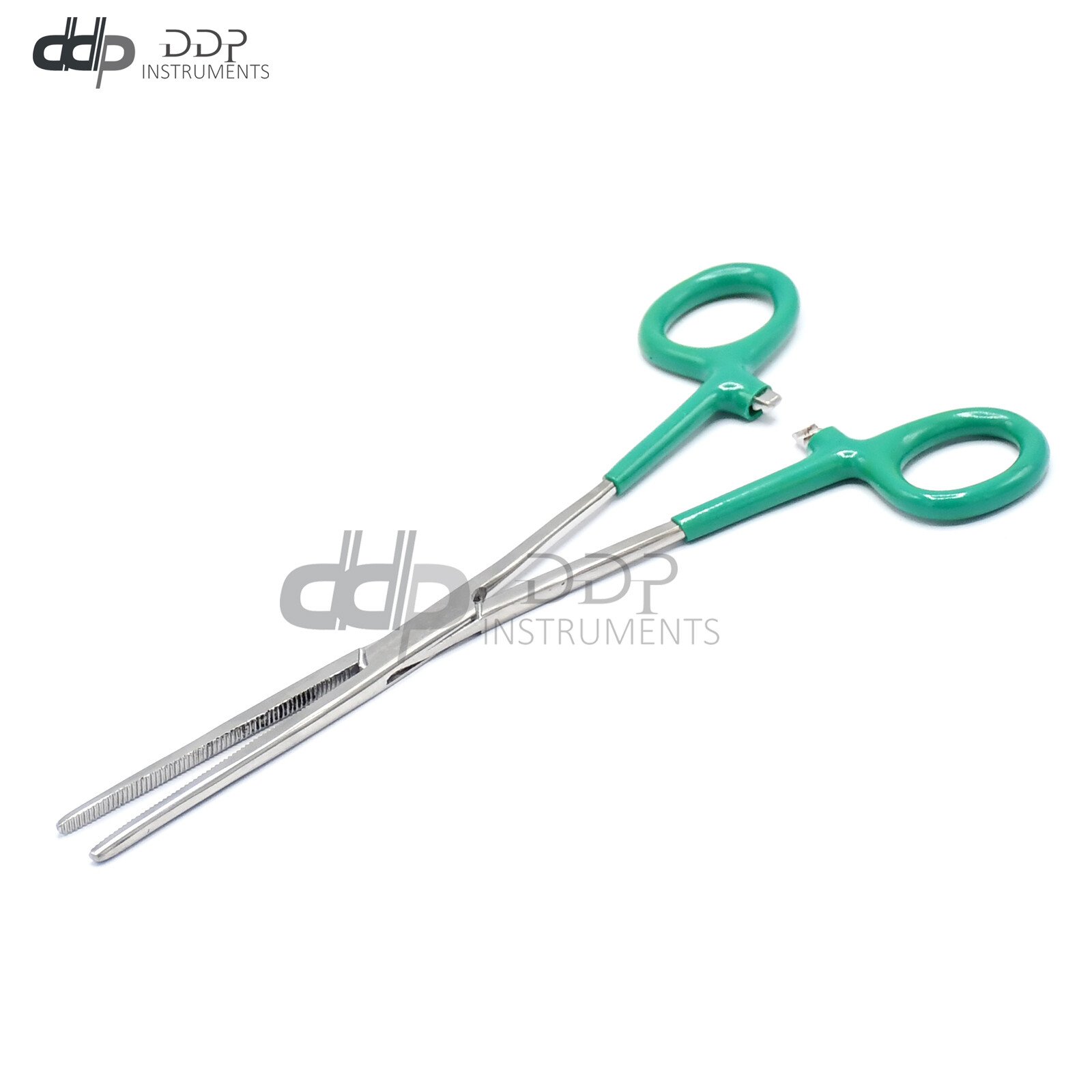 GERMAN STAINLESS ROCHESTER PEAN HEMOSTAT FORCEPS STR+CVD SERRATED TIP 10"-GREEN - Image 4