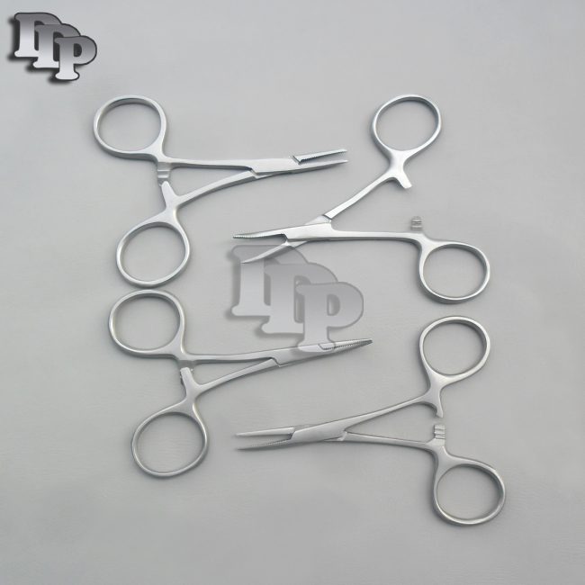 HEMOSTATS / LOCKING FORCEPS 3-1/2" -- 2 Curved 2 Straight - Stainless Steel NEW
