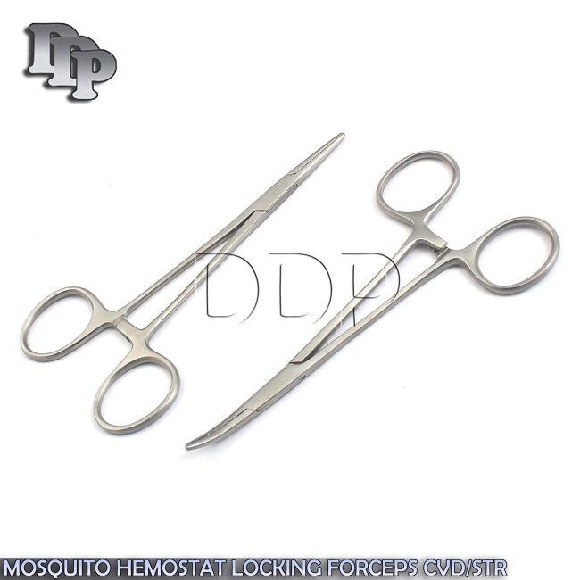 Hemostat Locking Forceps Mosquito Forceps 5'' Pliers (Set Of Straight & Curved)