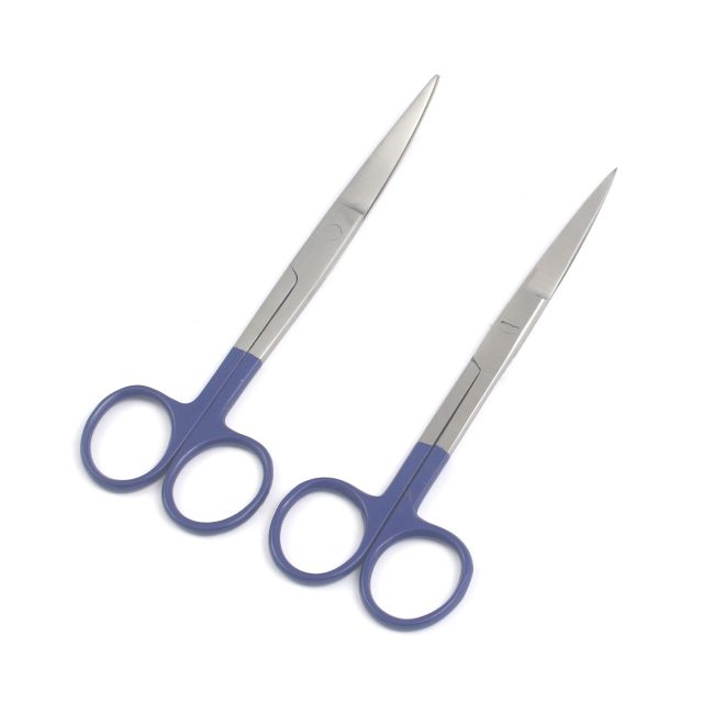 Lot Of 2 Pcs Operating Scissors 5.5" Sharp/Sharp Str+Cvd Color Handle (Blue)