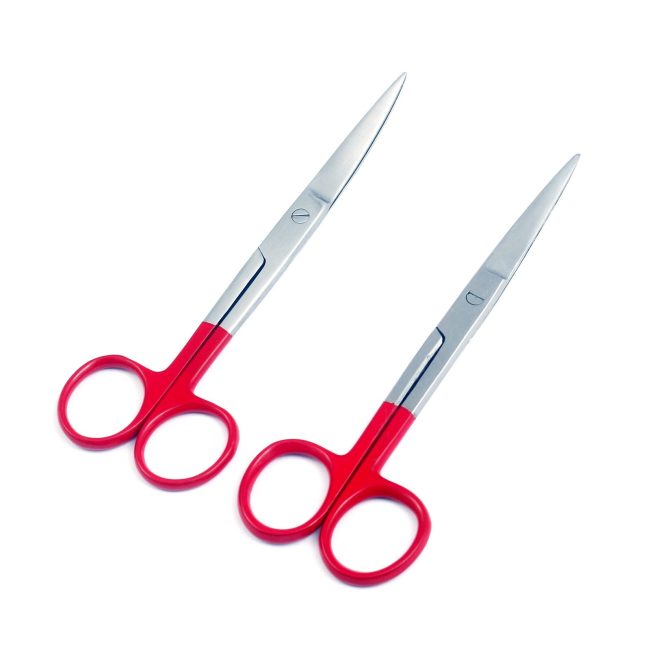Lot Of 2 Pcs Operating Scissors 5.5" Sharp/Sharp Str+Cvd Color Handle (Red)