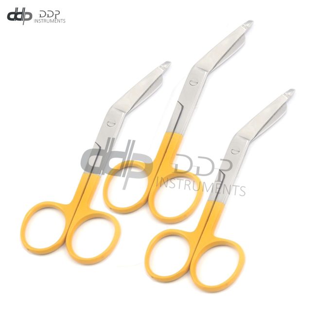 Lot Of 3 Pieces Lister Bandage Nurse Scissors 4.5'' Color Handles(Yellow)
