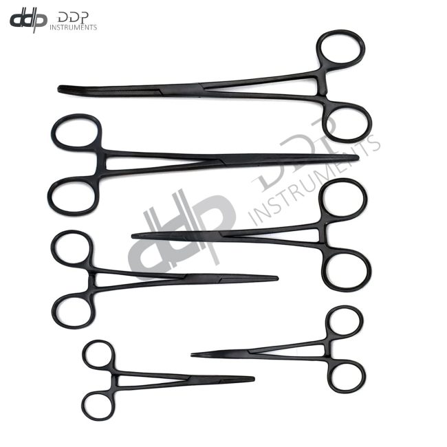 Lot Of 6 Pieces Tactical Black Hemostat Set 5" 6" 8" Curved/Straight Surgical