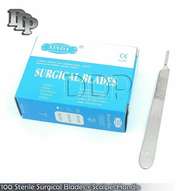 (Lot of 100) Scalpel Blades #12 with #3 Metal Handle Suitable for Dermaplaning