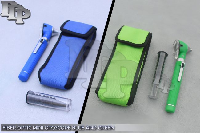 Pro Physician 2.5V Halogen Light FiberOptic Otoscope Diagnost Set Blue & Green