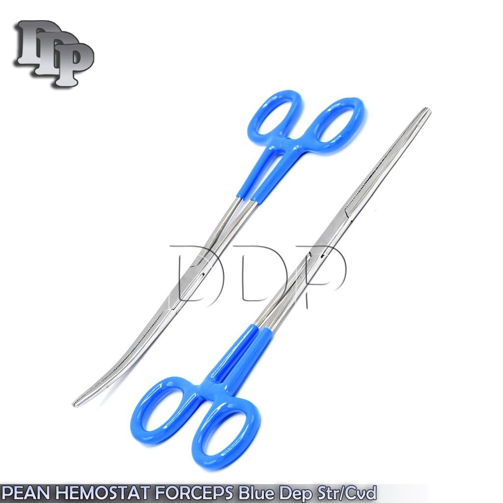 ROCHESTER PEAN HEMOSTAT FORCEPS STR+CVD SERRATED TIP 8"-Blue Dep