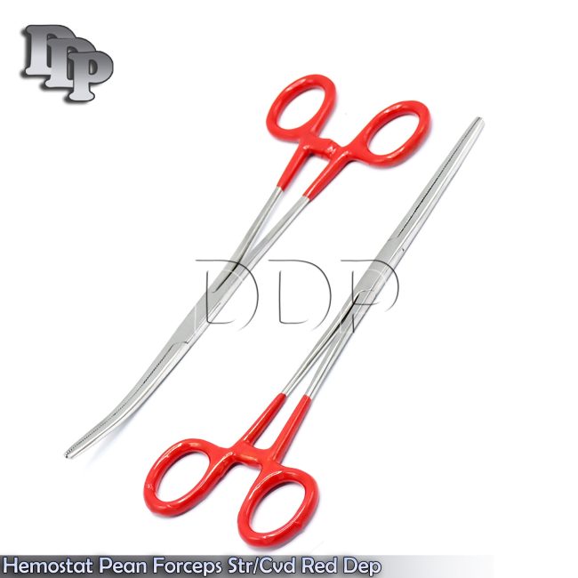 ROCHESTER PEAN HEMOSTAT FORCEPS STR+CVD SERRATED TIP 8"-Red Dep
