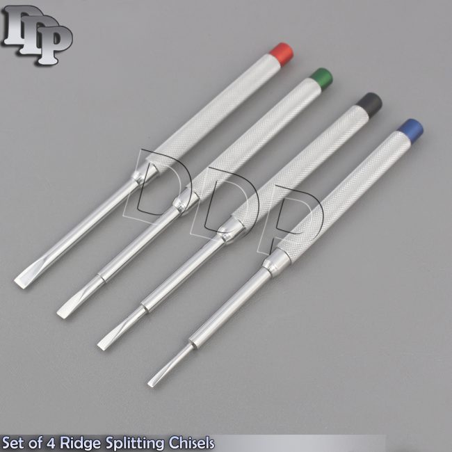 Ridge Straight Chisels Dental Bone Splitting Surgical Extraction 4 Instruments