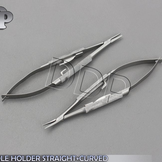 SET OF 2 PCS BARRAQUER MICRO MINOR SURGERY NEEDLE HOLDER STRAIGHT+CURVED 4"