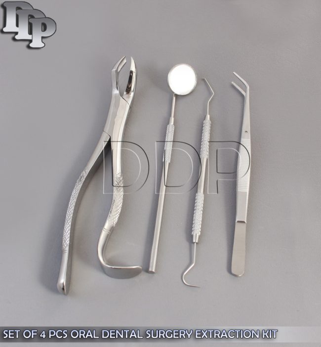 SET OF 4 PCS ORAL DENTAL SURGERY EXTRACTION KIT WITH EXTRACTING FORCEPS #210H