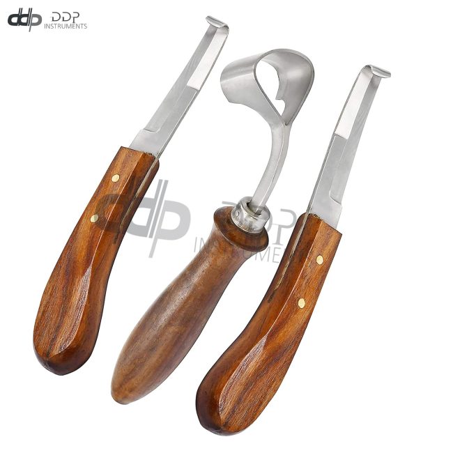Set Of 3 Hoof Knife Right & Left Handed Double Edge Swiss Hoof Knife Wood Handle