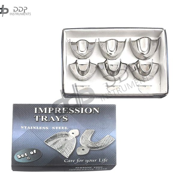 Set Of 6 Pcs Stainless Steel Impression Trays Solid  Surgical Dental Instruments