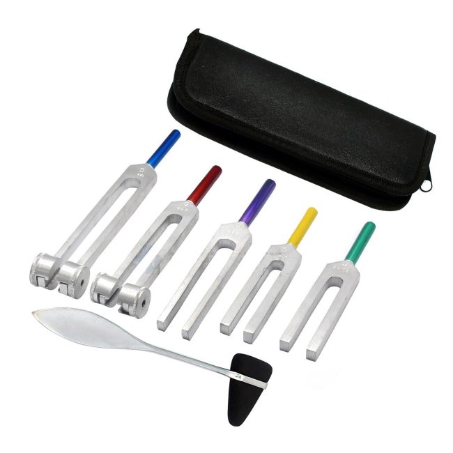 TUNING FORK SET-Tuning Fork Weight Aluminum Clinical Grade Nerve/Sensor W/Hammer