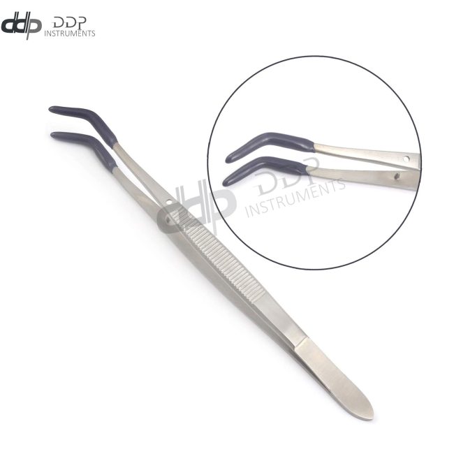 Tweezers Bent Tip PVC Coated Long Rubber Tips Jewelry Hobby Crafts Tools