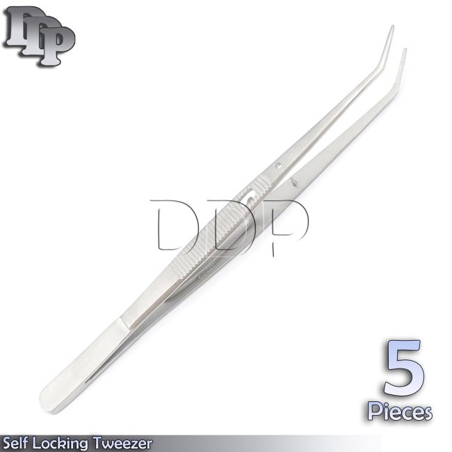 X5 Dental Self Locking Tweezers Surgical Cotton & Dressing Serrated Tip Forceps