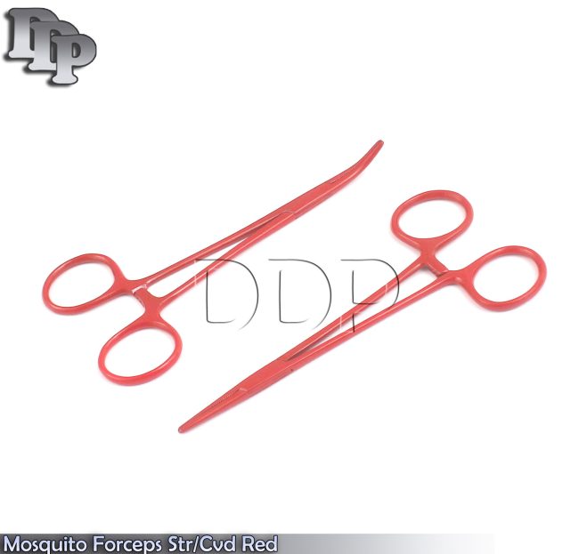 2 Mosquito Hemostat Forceps 5" (Str & Cvd) Red Color Surgical Instruments