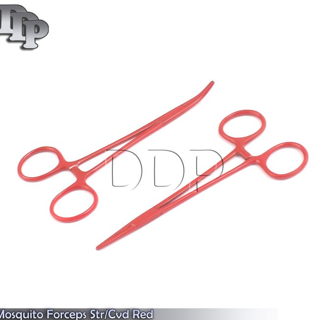 2 Mosquito Hemostat Forceps 5" (Str & Cvd) Red Color Surgical Instruments