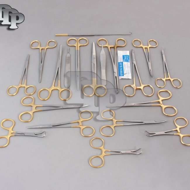 24 GOLD HANDLE FELINE CANINE STUDENT DISSECTION SPAY PACK KIT WITH BLADES #10