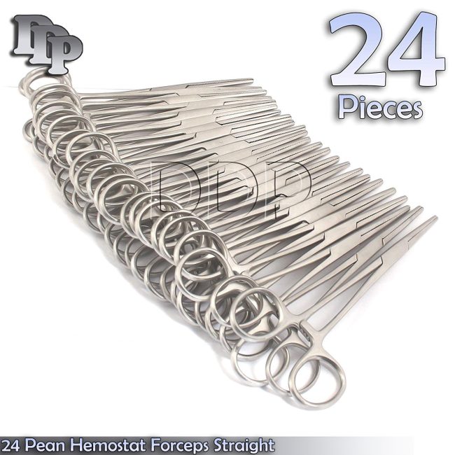 24 Pean Hemostat Forceps Locking Clamps 8" Straight Stainless Steel