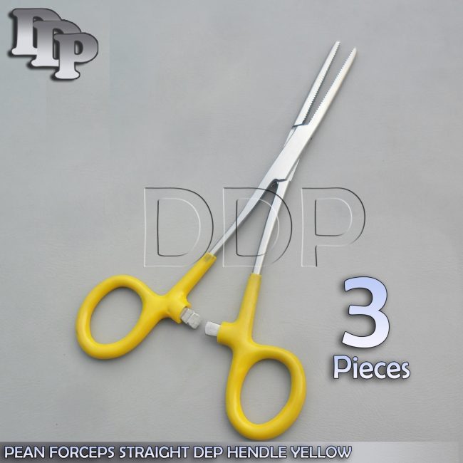 3 Hemostat Pean Forceps Surgical Instruments, Yellow Dep Handle 5.5" Straight