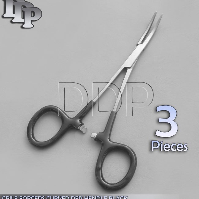 3 Hemostats Crile Forceps Surgical Instruments, Black Dep Handle 6" Curved
