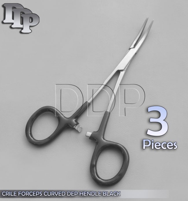 3 Hemostats Crile Forceps Surgical Instruments, Black Dep Handle 6" Curved
