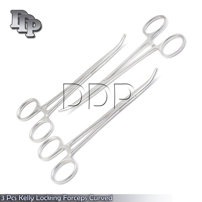 3 Pcs Dental Hemostat Kelly Locking Forceps 5.5" Curved Surgical Pliers